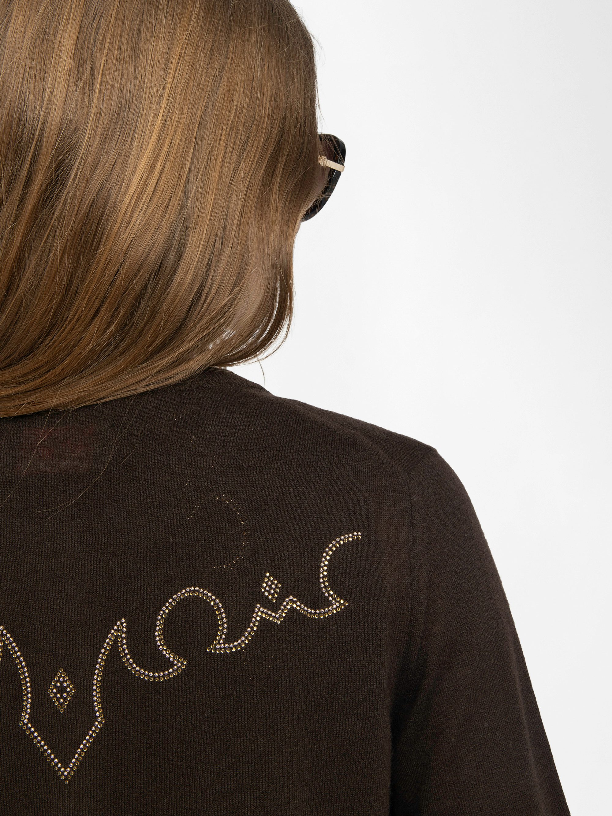 Missya Cardigan 100% Cashmere - Round neck buttoned cardigan with applied rhinestones.